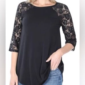 Flowy Black Blouse with Lace Sleeves | Zenana Premium